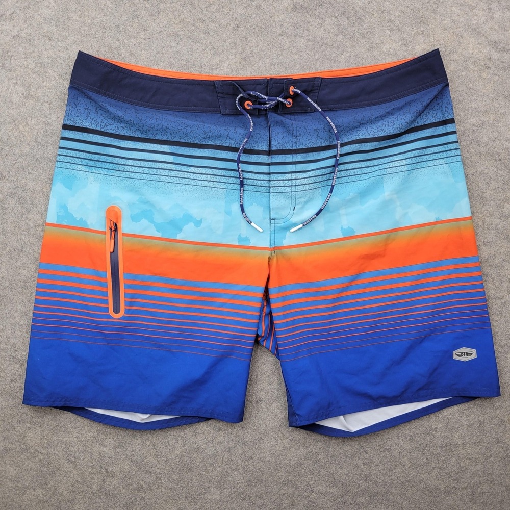 Rokka Rolla Board Shorts Mens XL Blue Orange Stripe Swim‎ Trunks Stretch Surf
